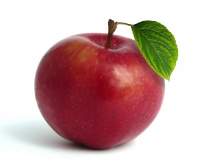 red apple,green leaf