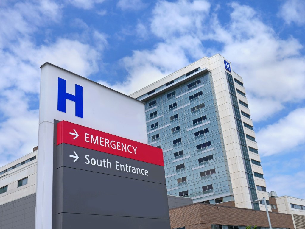 Hospital with sign